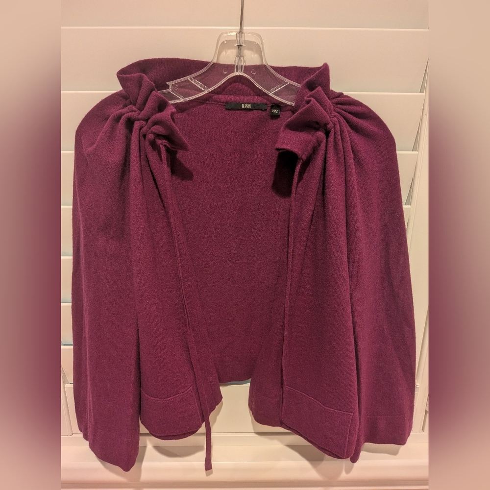 Hugo Boss Purple Wool Cape Cardigan